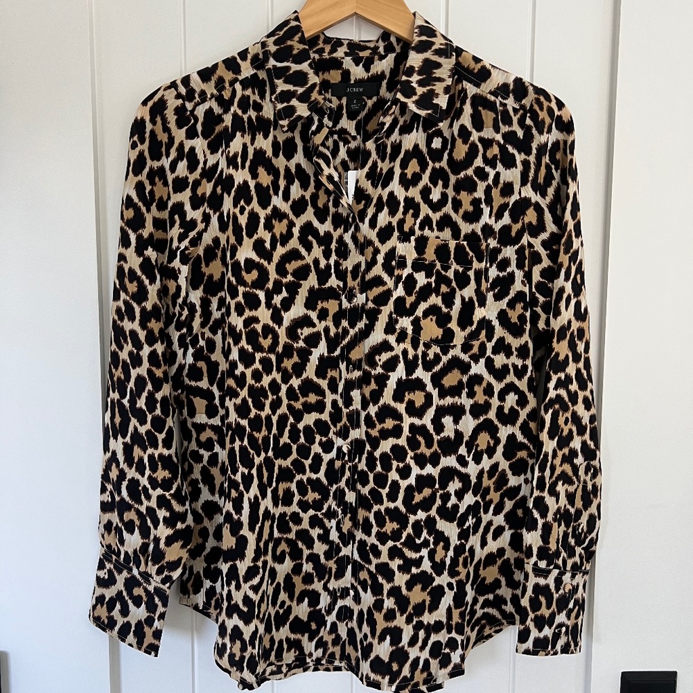 J. Crew Leopard Print Silk Blouse, sz 2 NWT